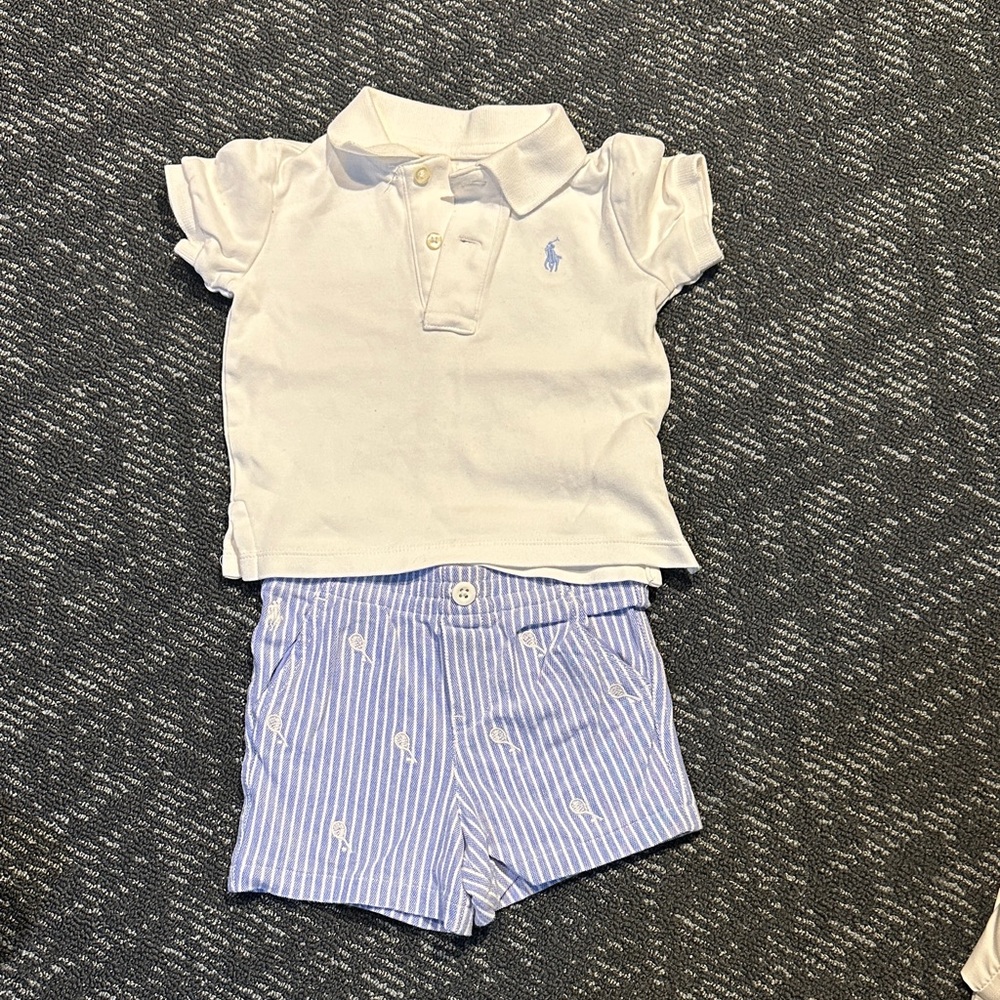 Ralph Lauren White Polo Shirt and Tennis Shorts for Baby Boy 9 months